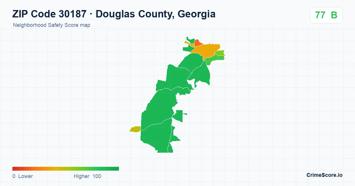 ZIP Code 30187 in Douglas County, Georgia neighborhood Safety Score map