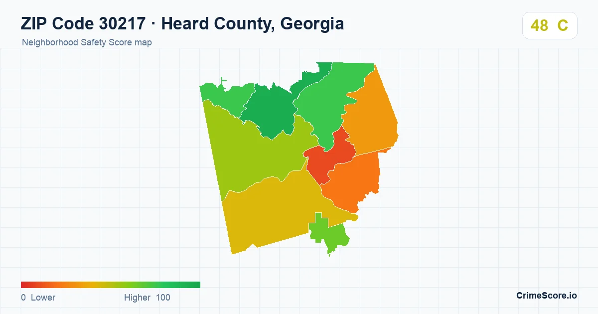 ZIP Code 30217 in Heard County, Georgia neighborhood Safety Score map