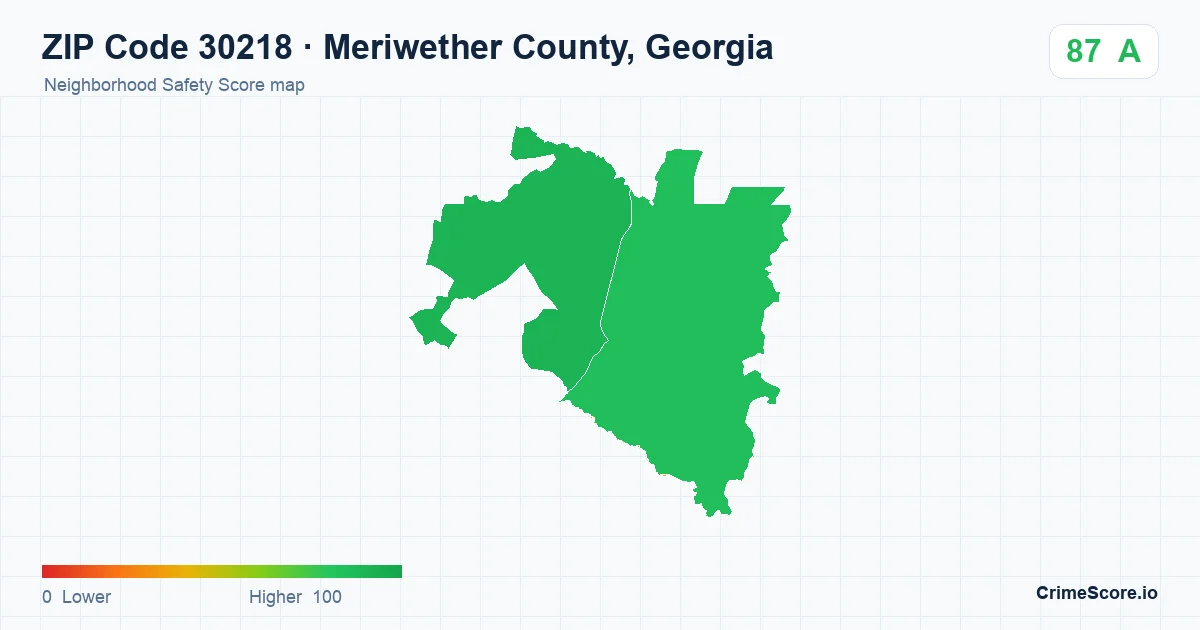 ZIP Code 30218 in Meriwether County, Georgia neighborhood Safety Score map