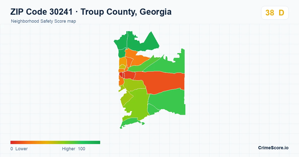 ZIP Code 30241 in Troup County, Georgia neighborhood Safety Score map