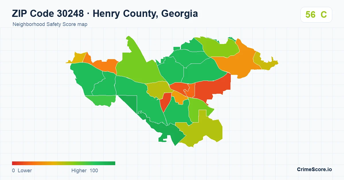 ZIP Code 30248 in Henry County, Georgia neighborhood Safety Score map