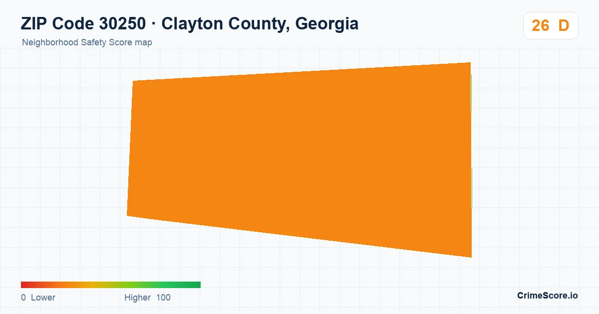 ZIP Code 30250 in Clayton County, Georgia neighborhood Safety Score map