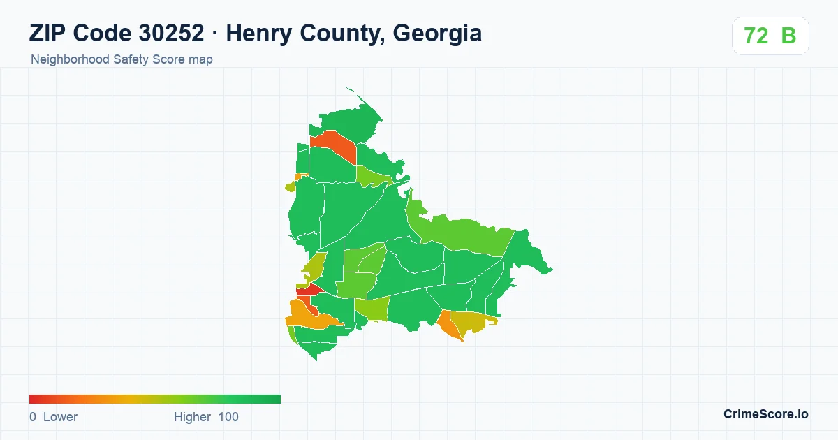 ZIP Code 30252 in Henry County, Georgia neighborhood Safety Score map