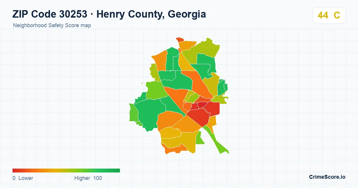 ZIP Code 30253 in Henry County, Georgia neighborhood Safety Score map