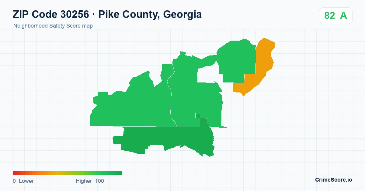 ZIP Code 30256 in Pike County, Georgia neighborhood Safety Score map