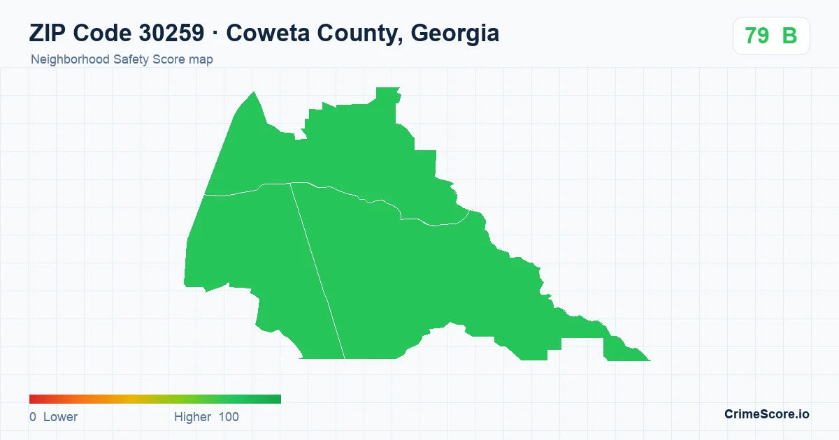 ZIP Code 30259 in Coweta County, Georgia neighborhood Safety Score map