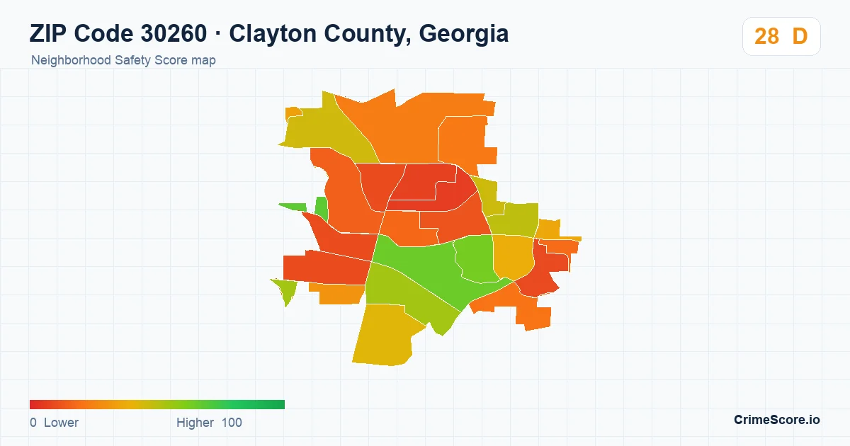 ZIP Code 30260 in Clayton County, Georgia neighborhood Safety Score map