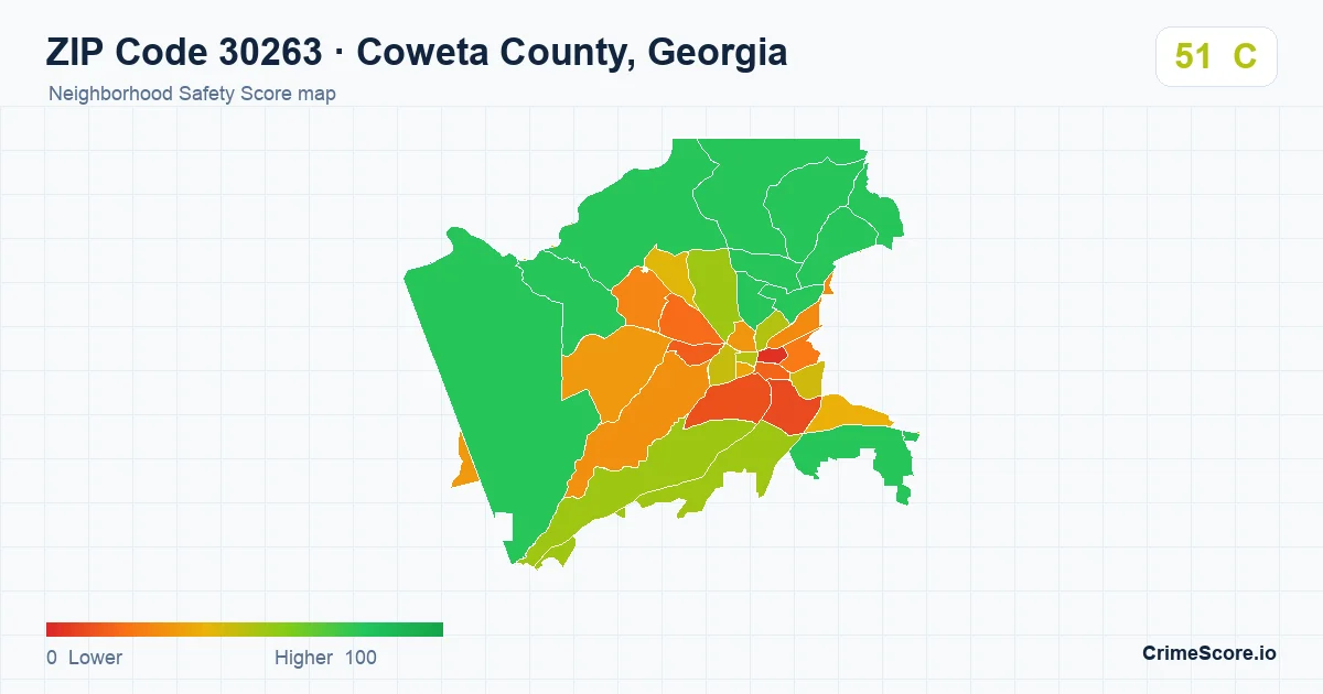 ZIP Code 30263 in Coweta County, Georgia neighborhood Safety Score map