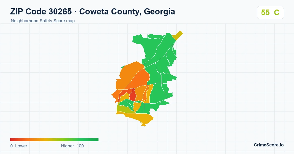 ZIP Code 30265 in Coweta County, Georgia neighborhood Safety Score map
