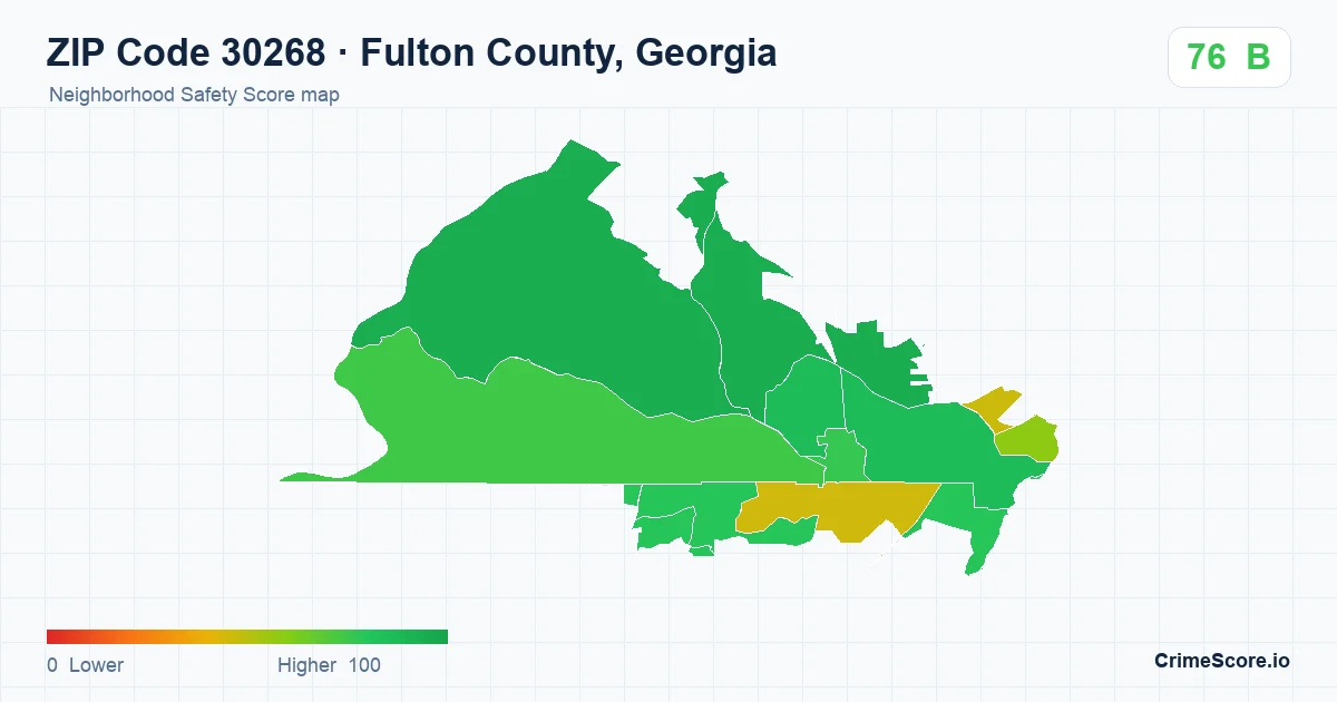 ZIP Code 30268 in Fulton County, Georgia neighborhood Safety Score map