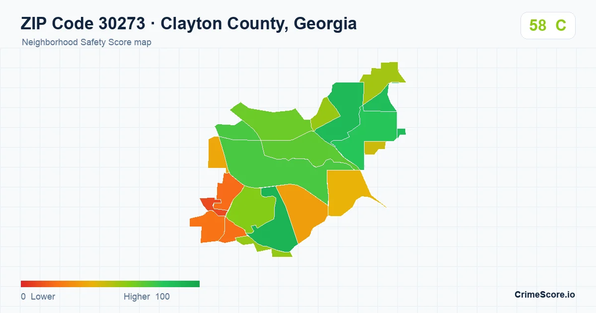 ZIP Code 30273 in Clayton County, Georgia neighborhood Safety Score map
