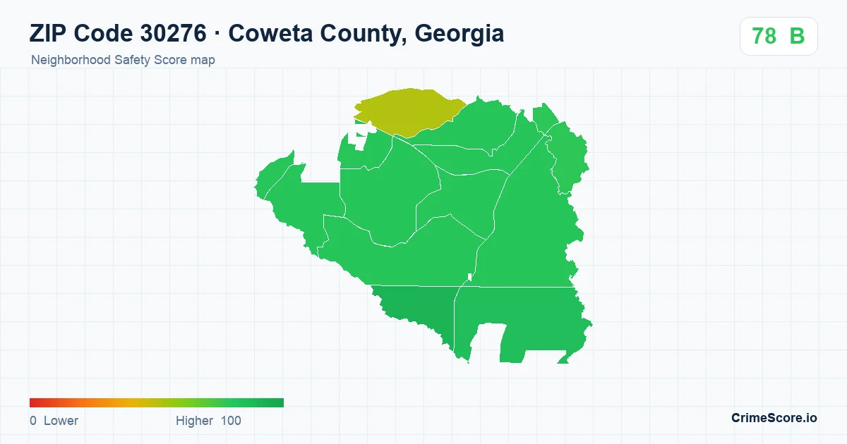 ZIP Code 30276 in Coweta County, Georgia neighborhood Safety Score map