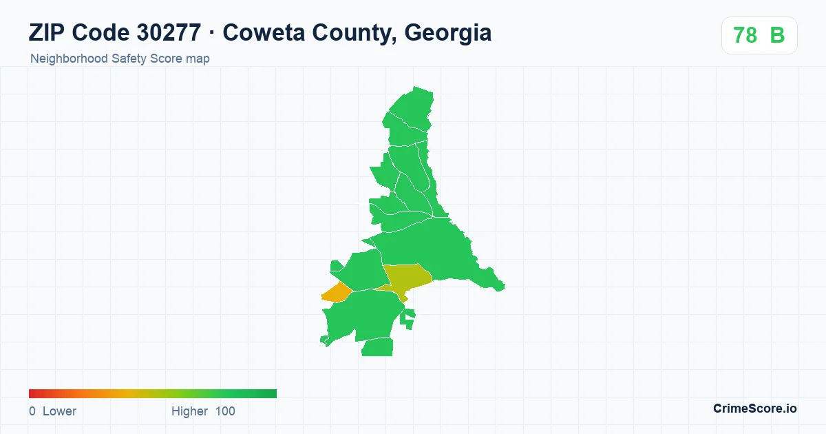 ZIP Code 30277 in Coweta County, Georgia neighborhood Safety Score map