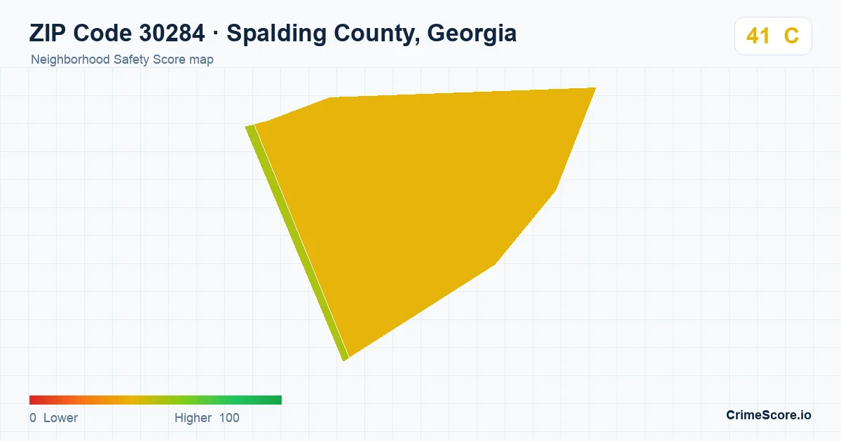 ZIP Code 30284 in Spalding County, Georgia neighborhood Safety Score map