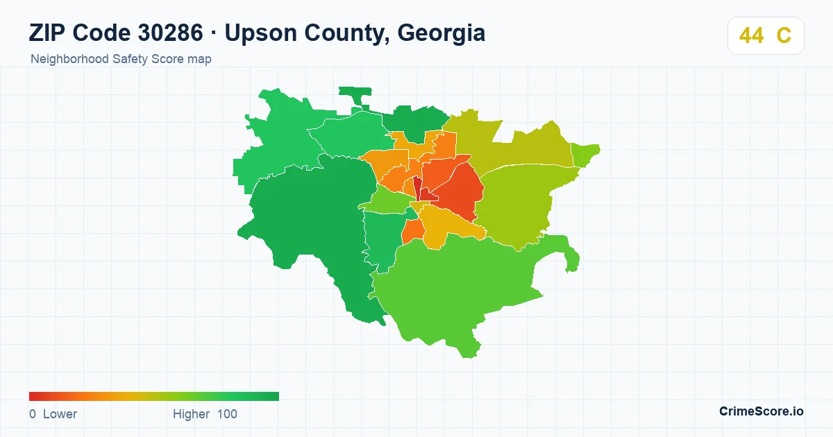 ZIP Code 30286 in Upson County, Georgia neighborhood Safety Score map