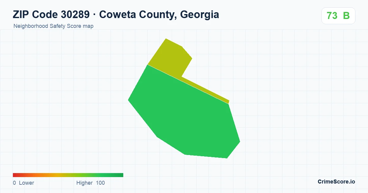 ZIP Code 30289 in Coweta County, Georgia neighborhood Safety Score map