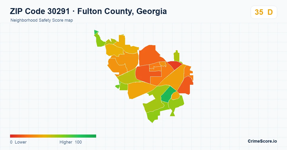 ZIP Code 30291 in Fulton County, Georgia neighborhood Safety Score map