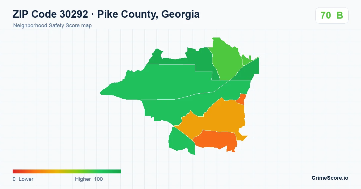 ZIP Code 30292 in Pike County, Georgia neighborhood Safety Score map