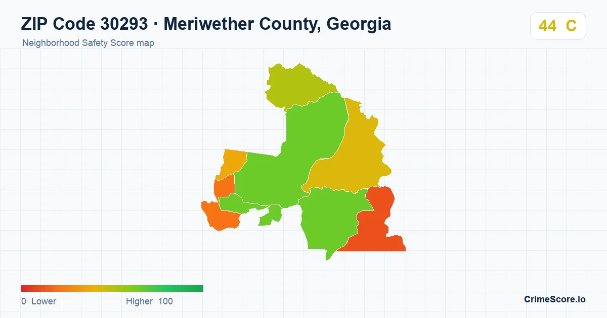ZIP Code 30293 in Meriwether County, Georgia neighborhood Safety Score map