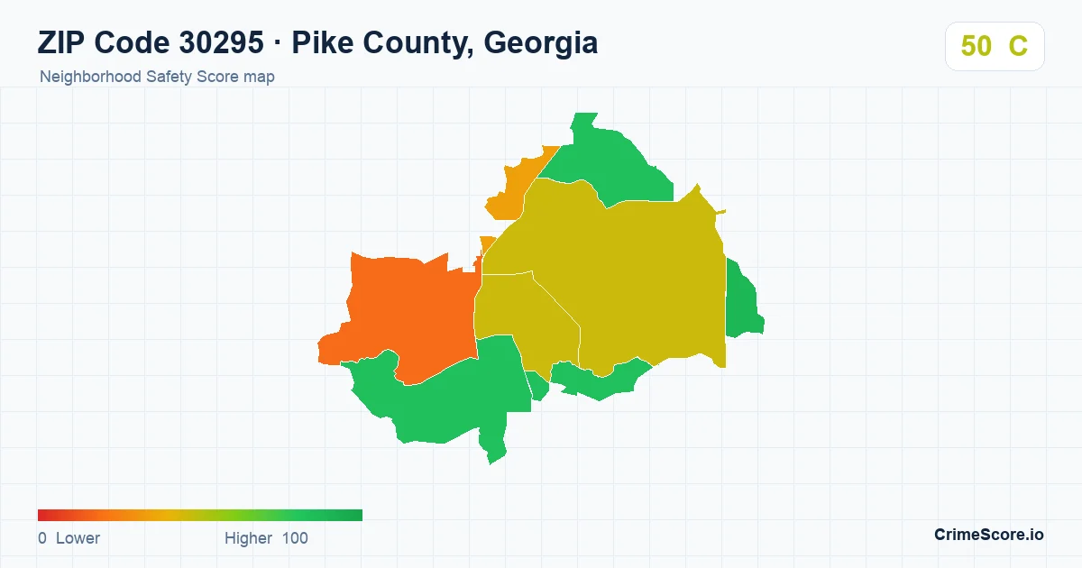 ZIP Code 30295 in Pike County, Georgia neighborhood Safety Score map