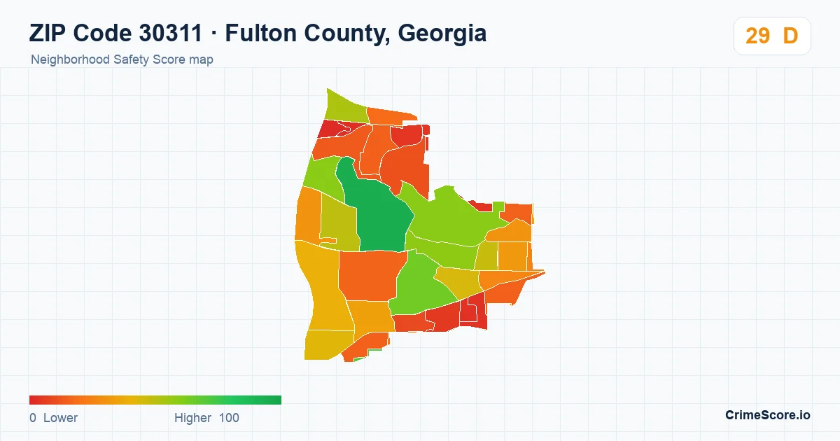 ZIP Code 30311 in Fulton County, Georgia neighborhood Safety Score map