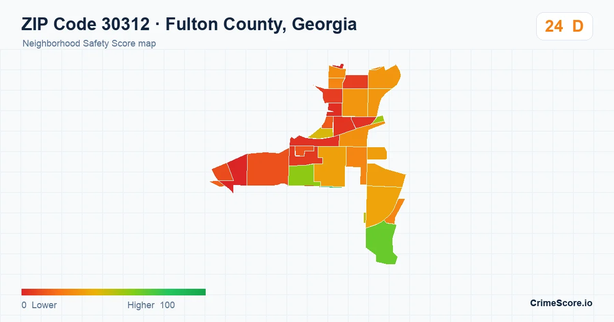 ZIP Code 30312 in Fulton County, Georgia neighborhood Safety Score map
