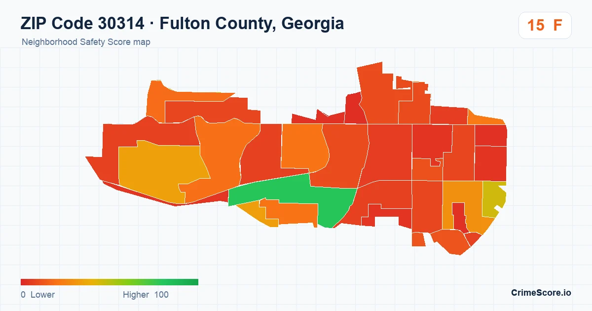 ZIP Code 30314 in Fulton County, Georgia neighborhood Safety Score map