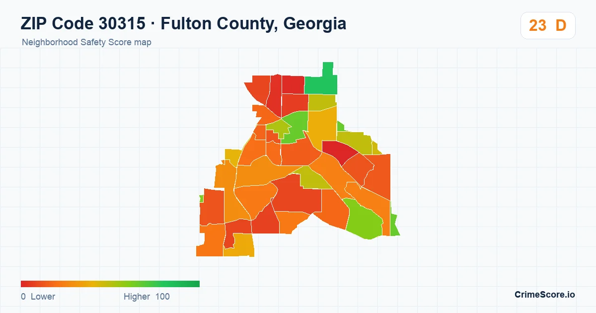 ZIP Code 30315 in Fulton County, Georgia neighborhood Safety Score map