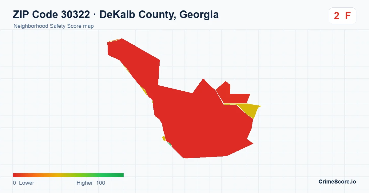 ZIP Code 30322 in DeKalb County, Georgia neighborhood Safety Score map