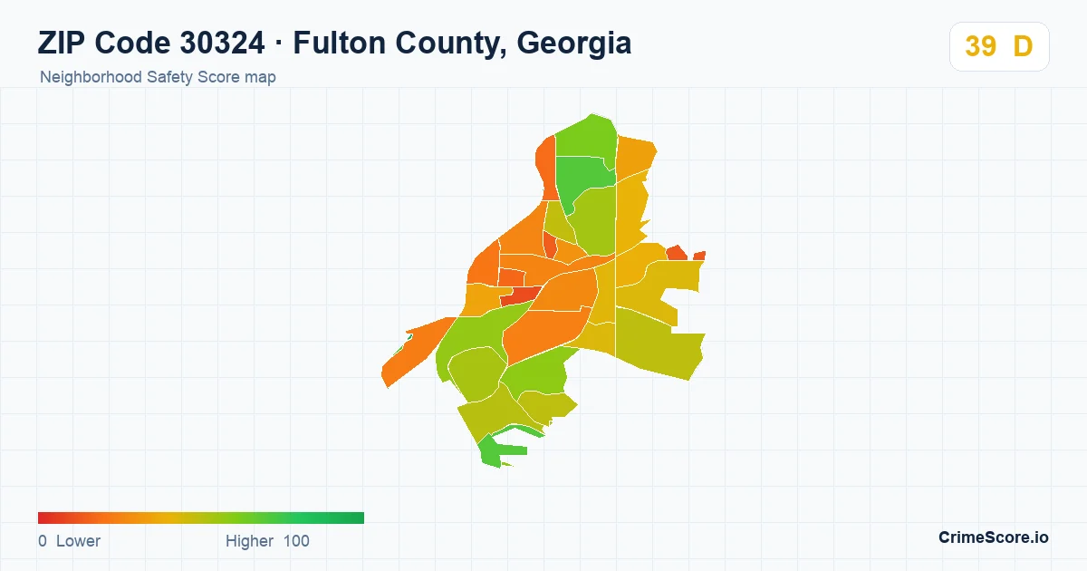 ZIP Code 30324 in Fulton County, Georgia neighborhood Safety Score map