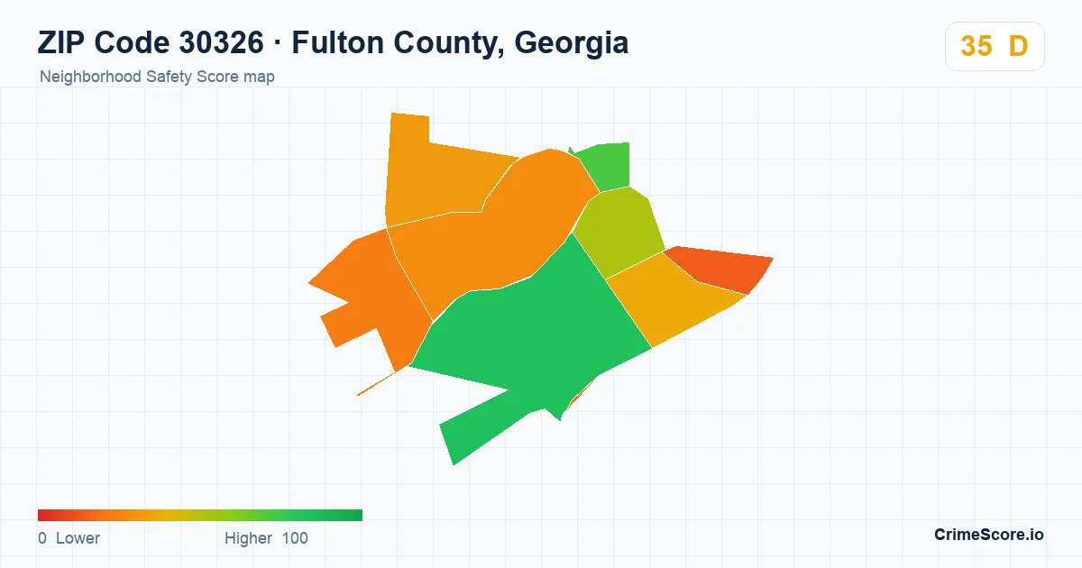 ZIP Code 30326 in Fulton County, Georgia neighborhood Safety Score map