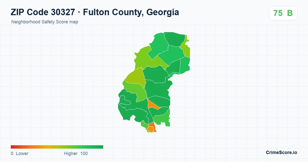 ZIP Code 30327 in Fulton County, Georgia neighborhood Safety Score map