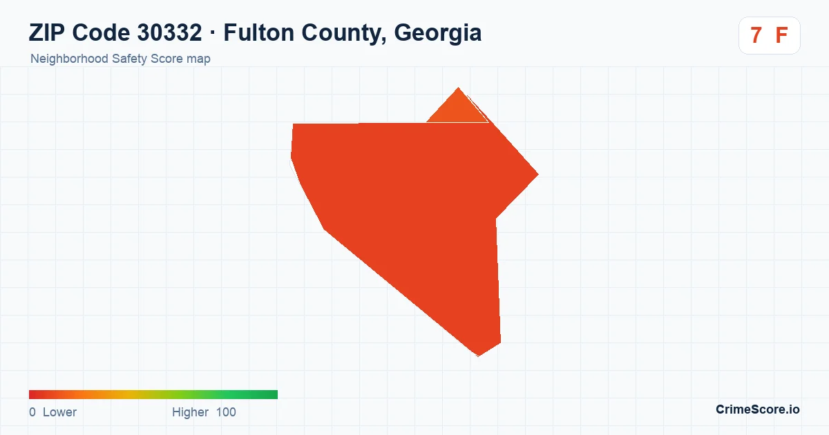 ZIP Code 30332 in Fulton County, Georgia neighborhood Safety Score map