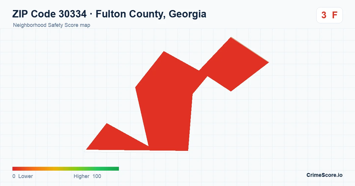 ZIP Code 30334 in Fulton County, Georgia neighborhood Safety Score map