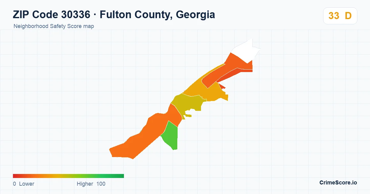 ZIP Code 30336 in Fulton County, Georgia neighborhood Safety Score map
