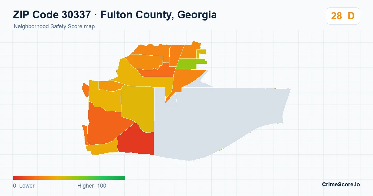 ZIP Code 30337 in Fulton County, Georgia neighborhood Safety Score map