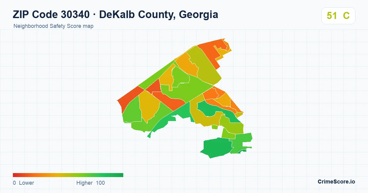 ZIP Code 30340 in DeKalb County, Georgia neighborhood Safety Score map