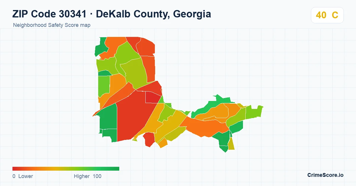 ZIP Code 30341 in DeKalb County, Georgia neighborhood Safety Score map