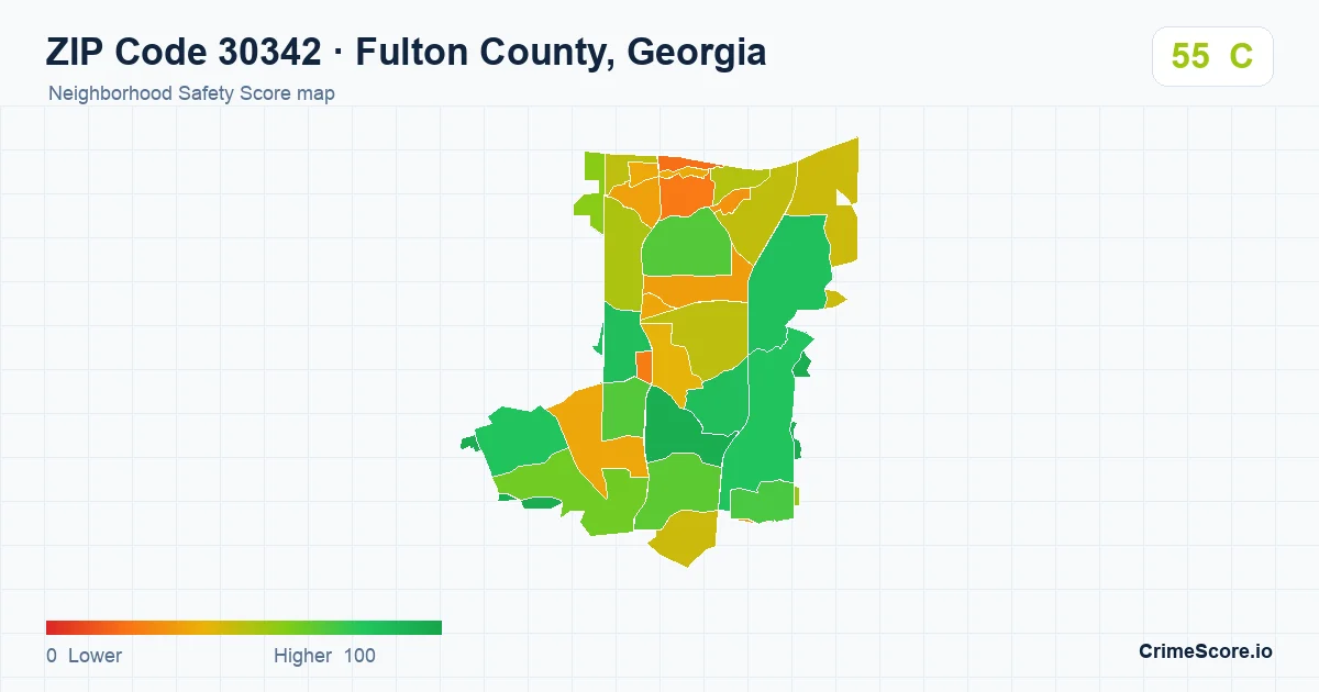 ZIP Code 30342 in Fulton County, Georgia neighborhood Safety Score map