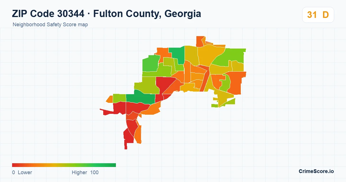 ZIP Code 30344 in Fulton County, Georgia neighborhood Safety Score map