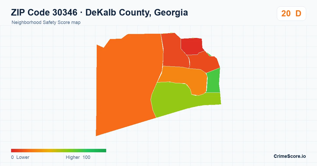 ZIP Code 30346 in DeKalb County, Georgia neighborhood Safety Score map