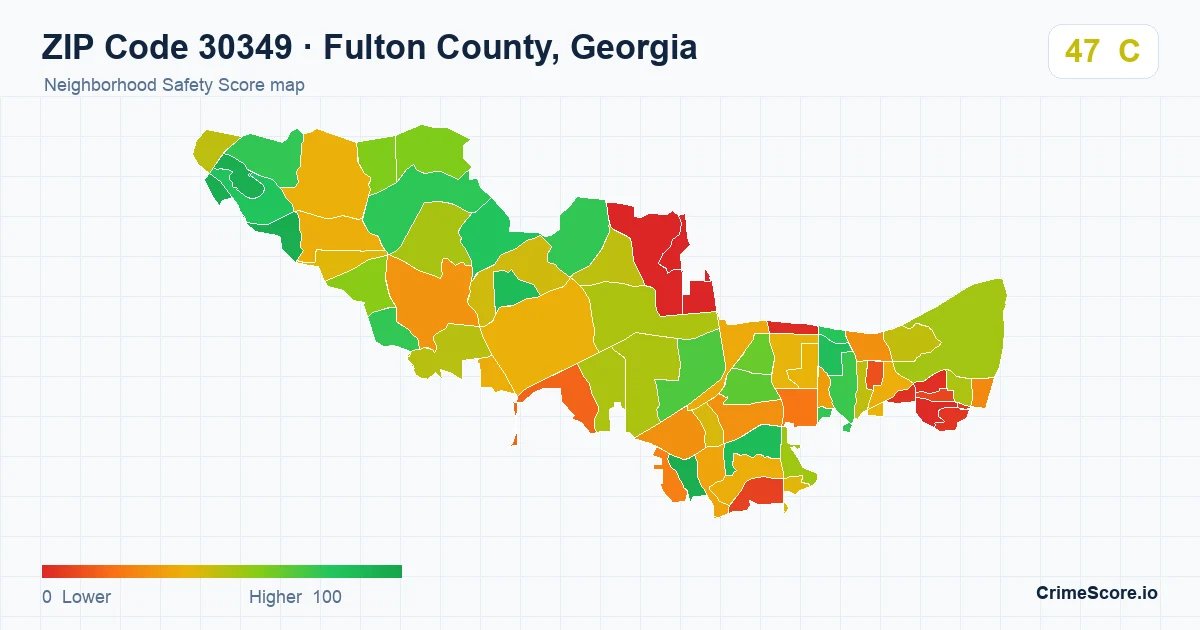 ZIP Code 30349 in Fulton County, Georgia neighborhood Safety Score map