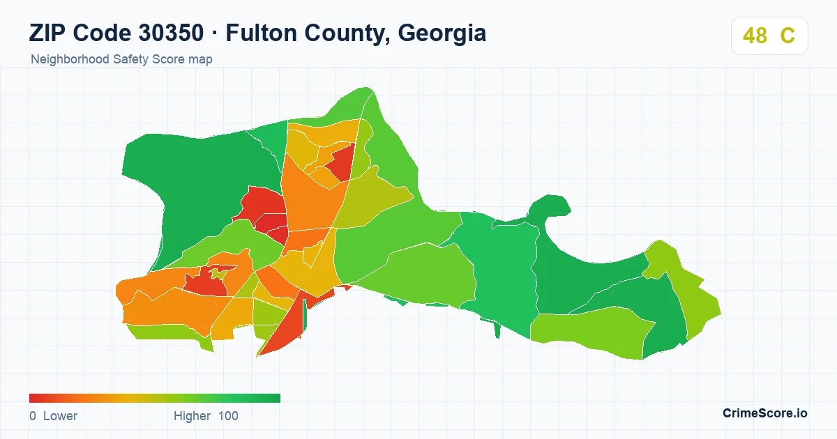 ZIP Code 30350 in Fulton County, Georgia neighborhood Safety Score map