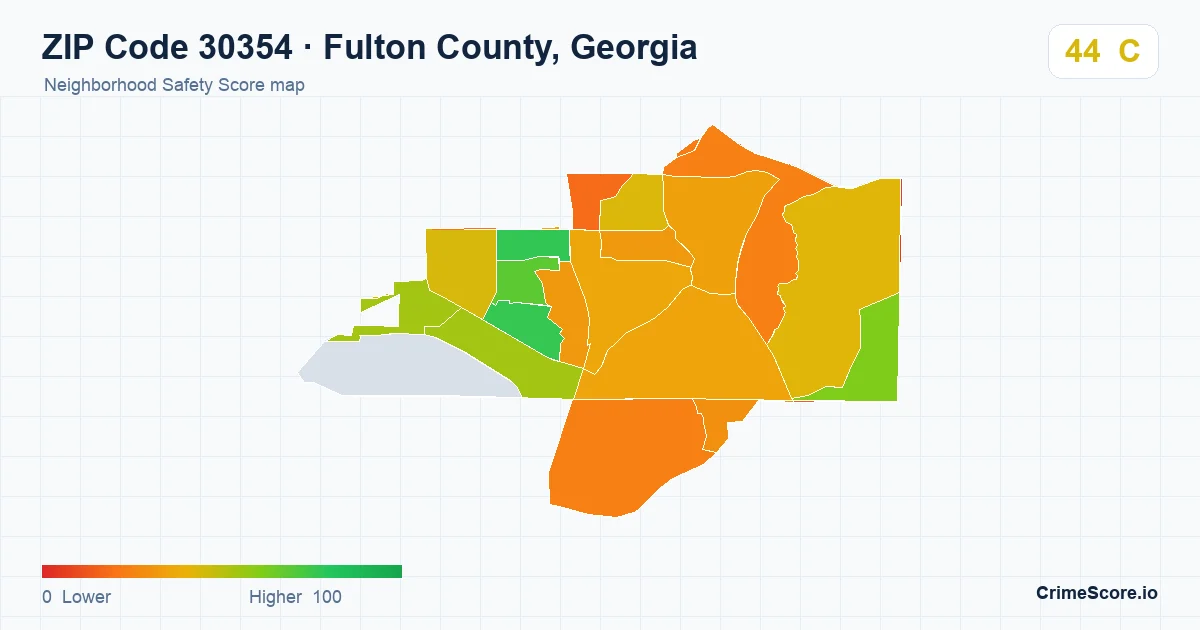 ZIP Code 30354 in Fulton County, Georgia neighborhood Safety Score map