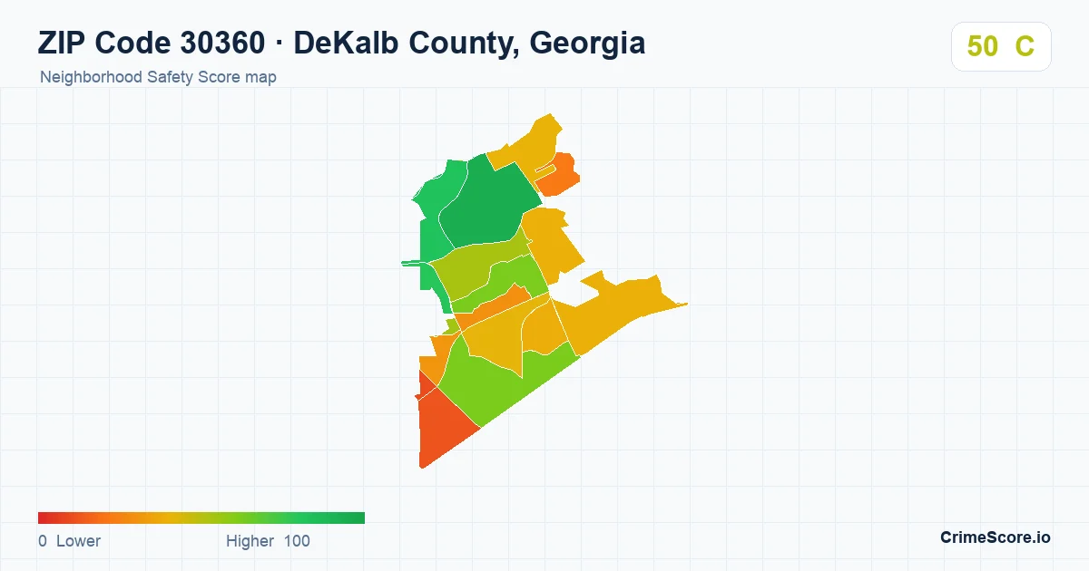 ZIP Code 30360 in DeKalb County, Georgia neighborhood Safety Score map
