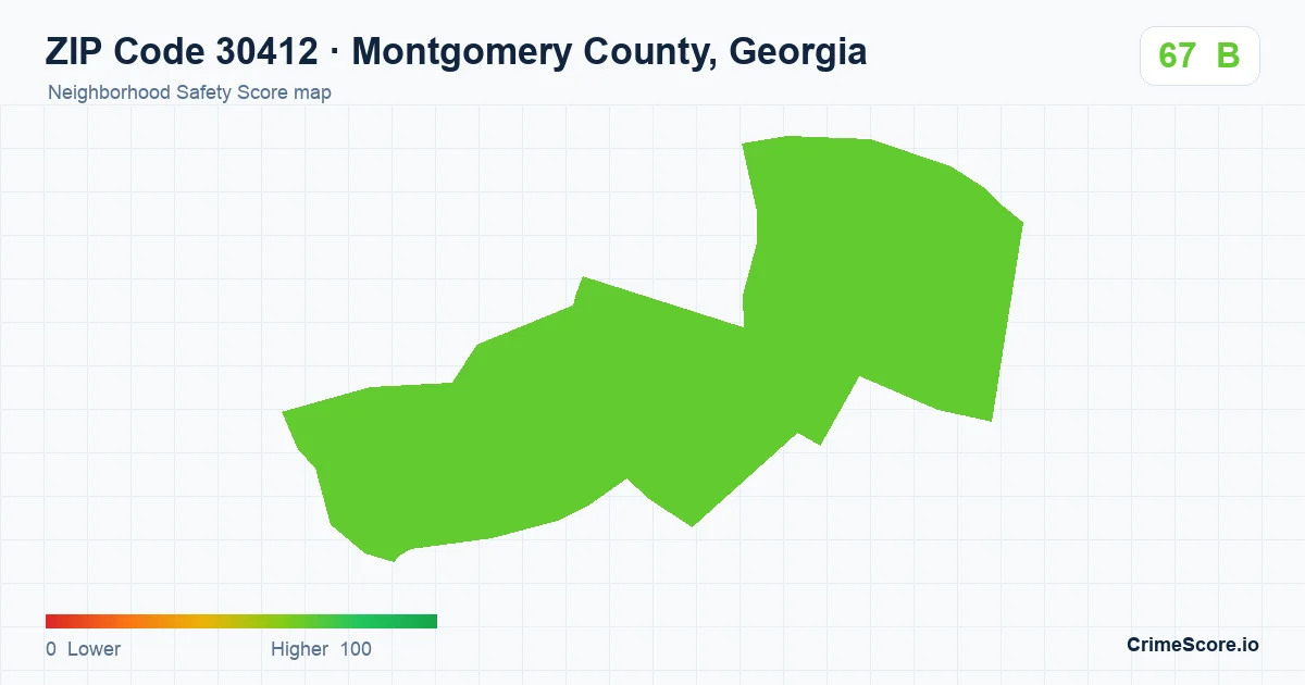 ZIP Code 30412 in Montgomery County, Georgia neighborhood Safety Score map