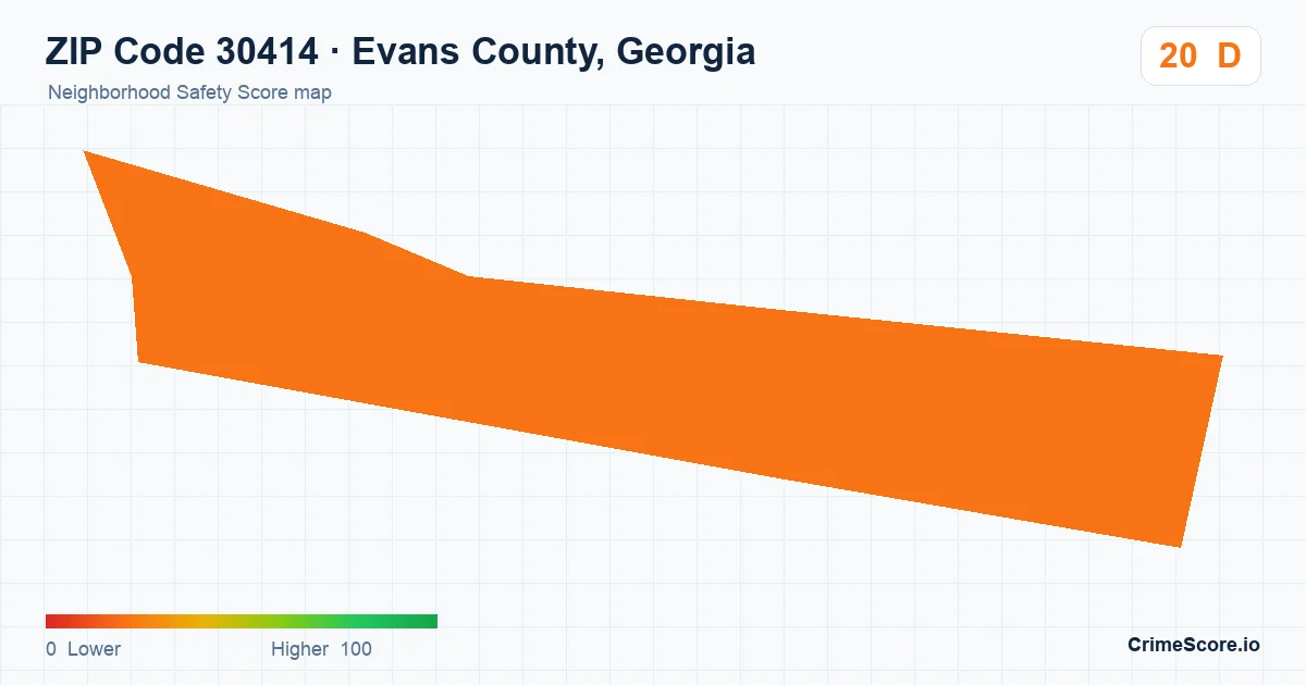 ZIP Code 30414 in Evans County, Georgia neighborhood Safety Score map