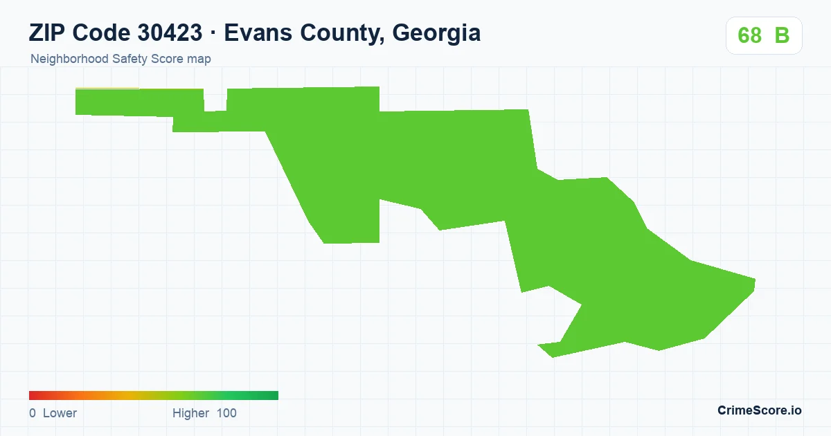 ZIP Code 30423 in Evans County, Georgia neighborhood Safety Score map