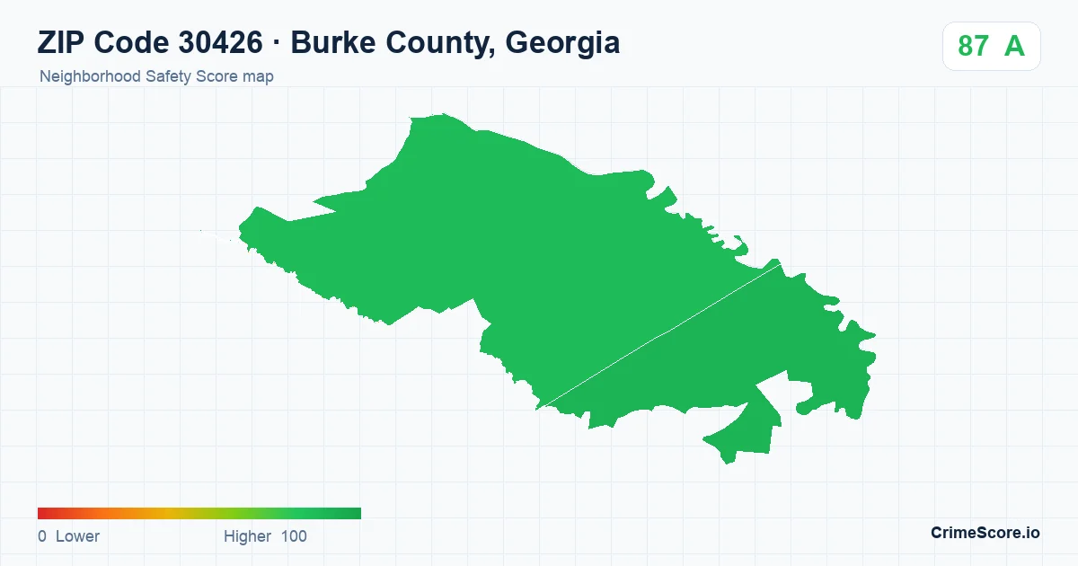 ZIP Code 30426 in Burke County, Georgia neighborhood Safety Score map