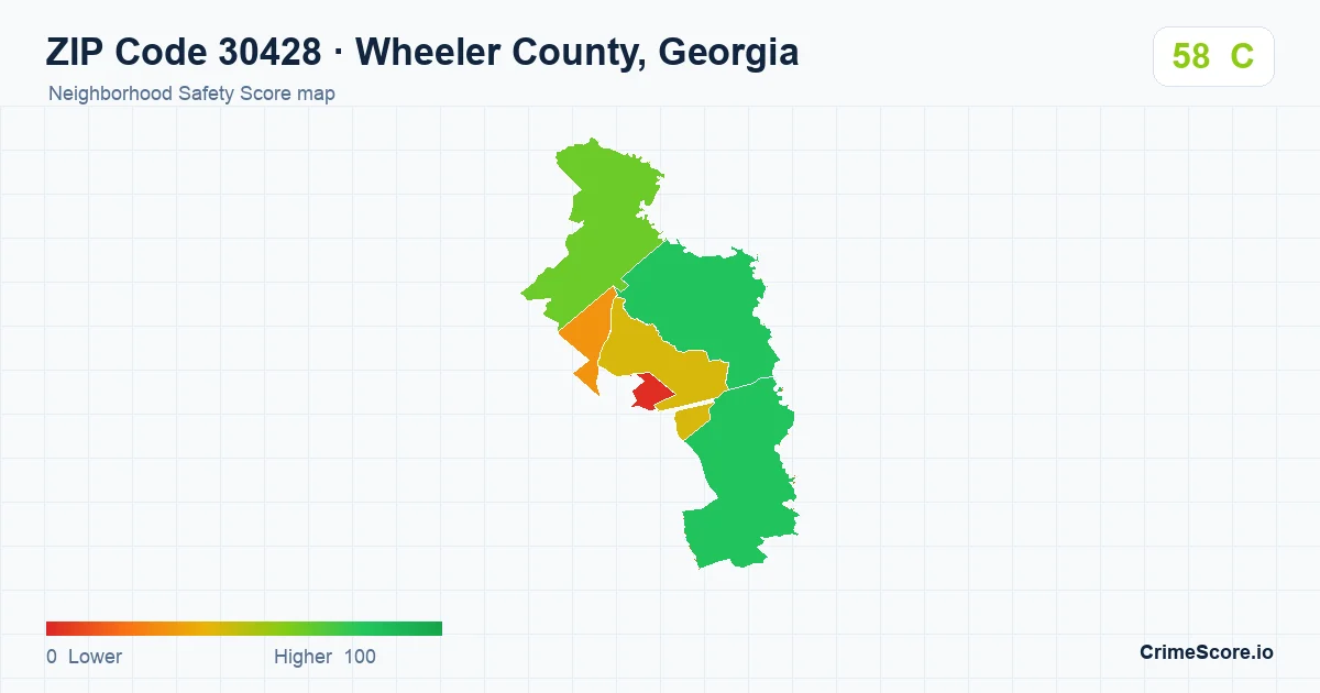ZIP Code 30428 in Wheeler County, Georgia neighborhood Safety Score map